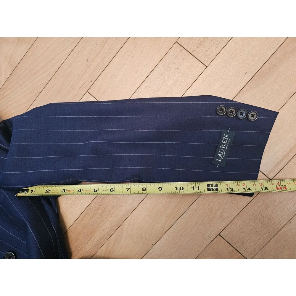 ​Lauren Ralph Lauren Mens Blazer 38S Navy Blue Pinstripe Double Breasted Lindsay